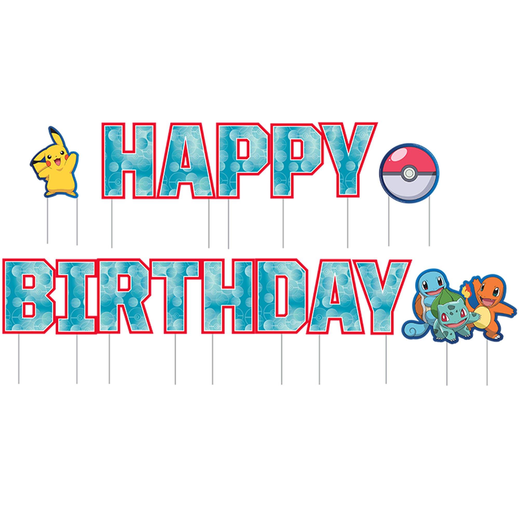 Happy Birthday Corrugated Plastic Yard Sign Phrase Set, 11in Letters, 10pc - Pokémon